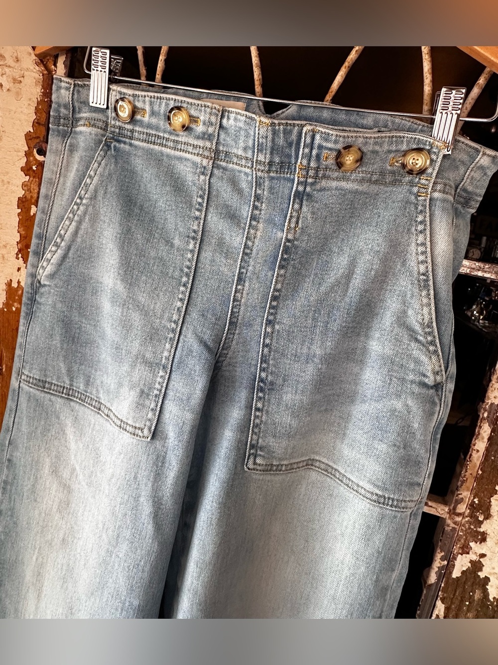 Pilcro Anthropologie Wide Leg Sailor Button Jeans Light Wash Size 27 - Picture 3 of 9
